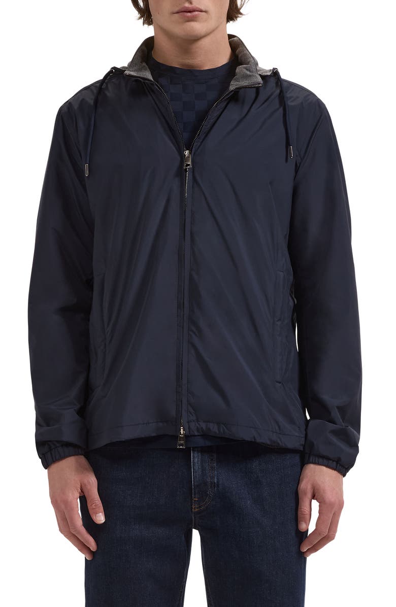 Bugatchi Performance Jacket with Removable Hood, Main, color, Navy