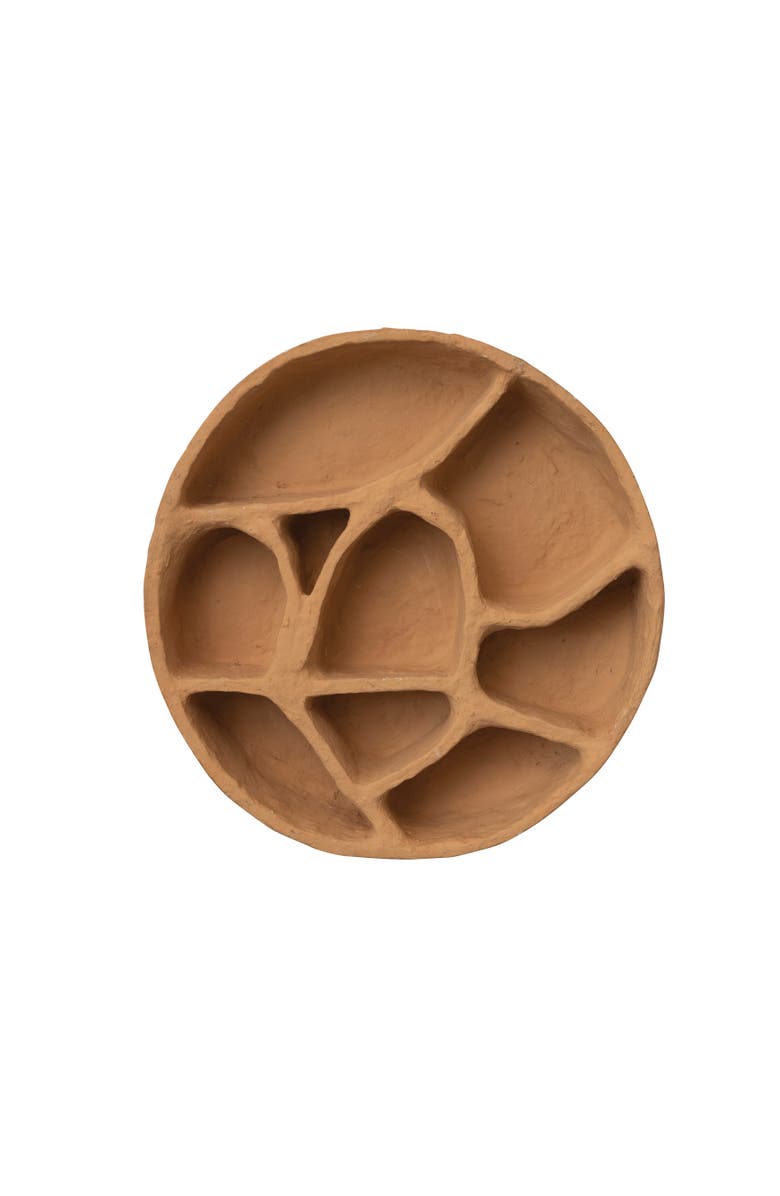 Storied Home Round Paper Mache Wall Shelf with Multiple Sections, Main, color, Orange