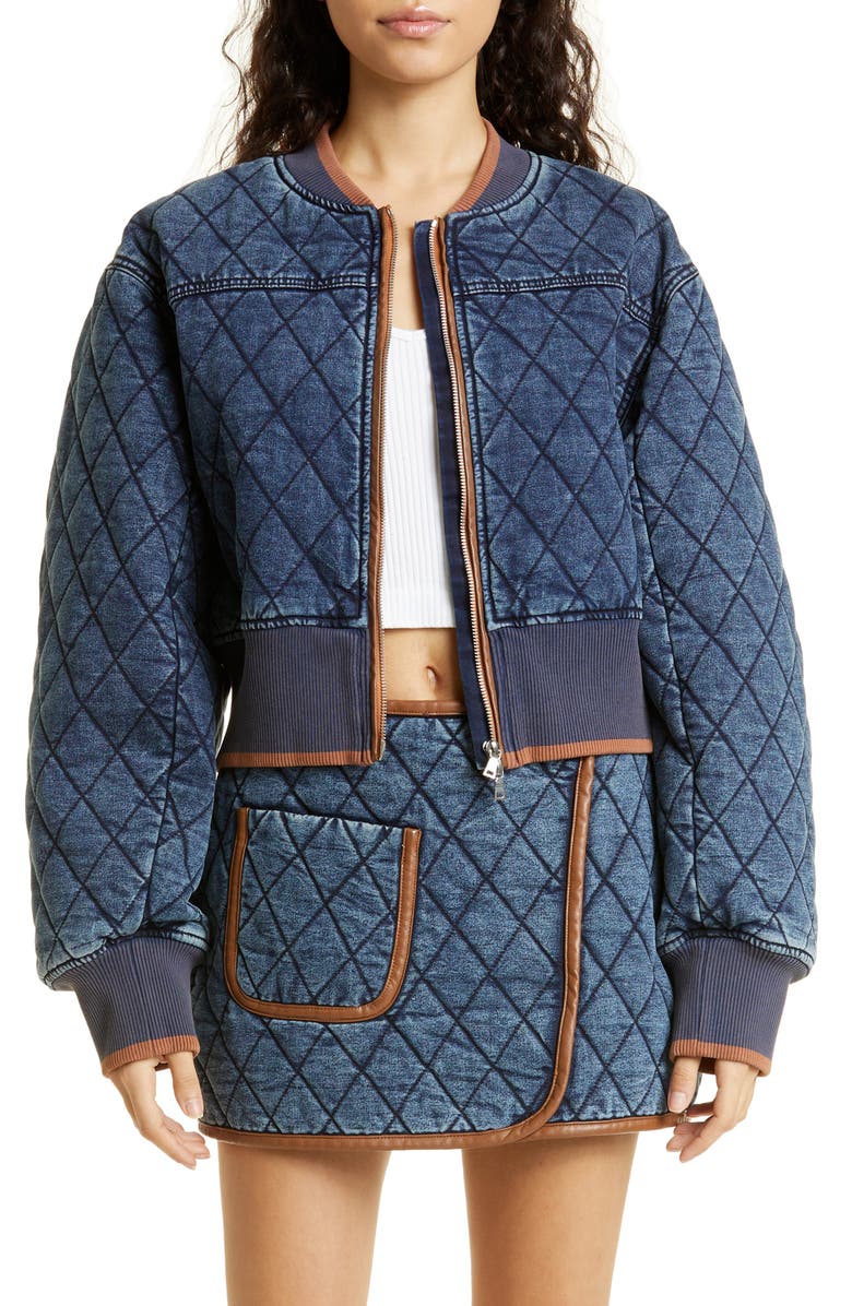 Simkhai Quilted Denim Bomber Jacket, Main, color, 