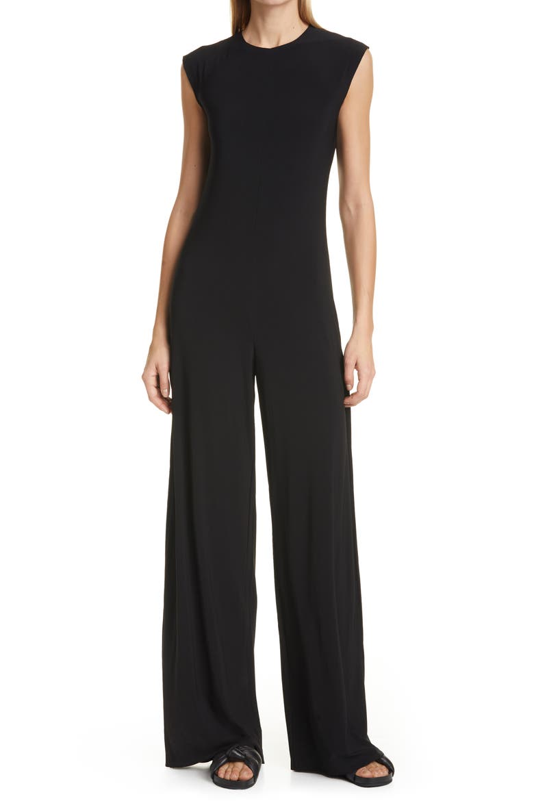 KAMALIKULTURE Wide Leg Jersey Jumpsuit, Main, color, BLACK