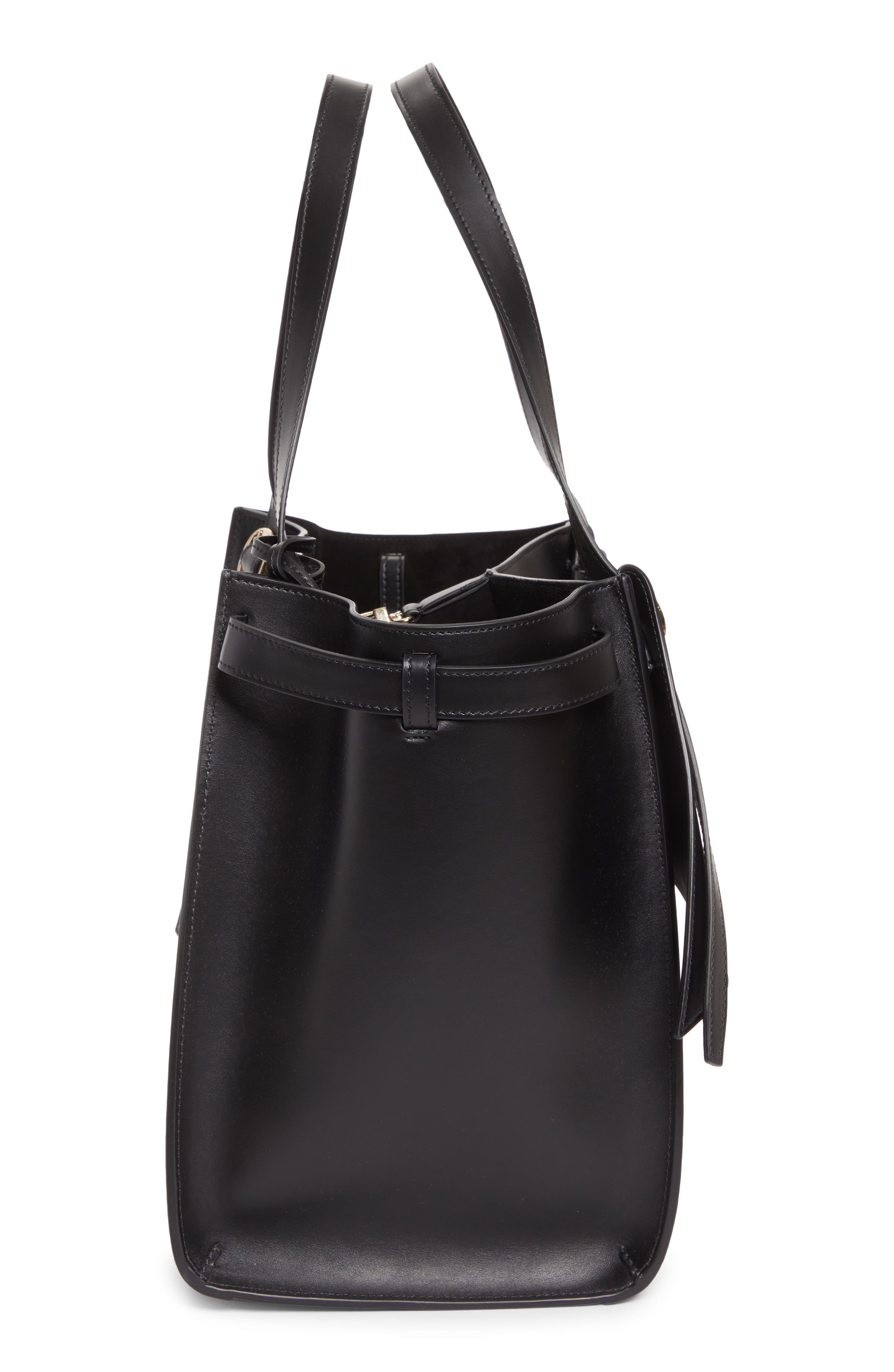 Coperni Belt Cabas Leather Tote, Alternate, color, Black/ Black