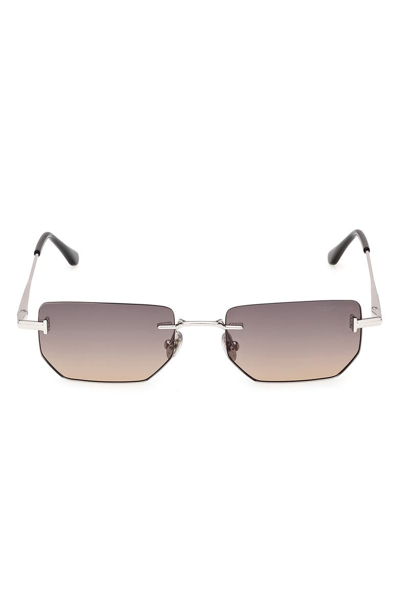 TOM FORD Ethan 53mm Geometric Sunglasses, Main, color, Shiny Palladium / Smoke Lens