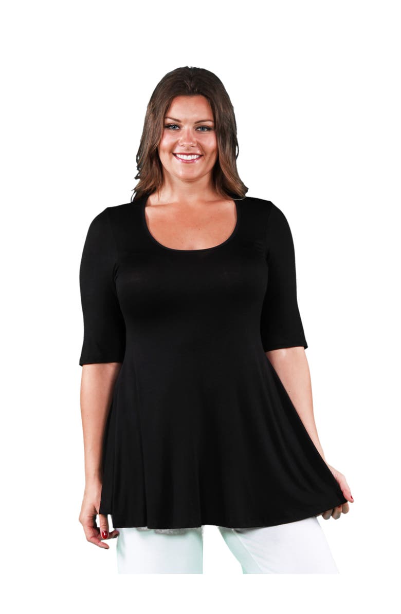 24seven Comfort Apparel Plus Size Elbow Swing  Tunic Top, Main, color, Black