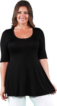 24seven Comfort Apparel Plus Size Elbow Swing Tunic Top