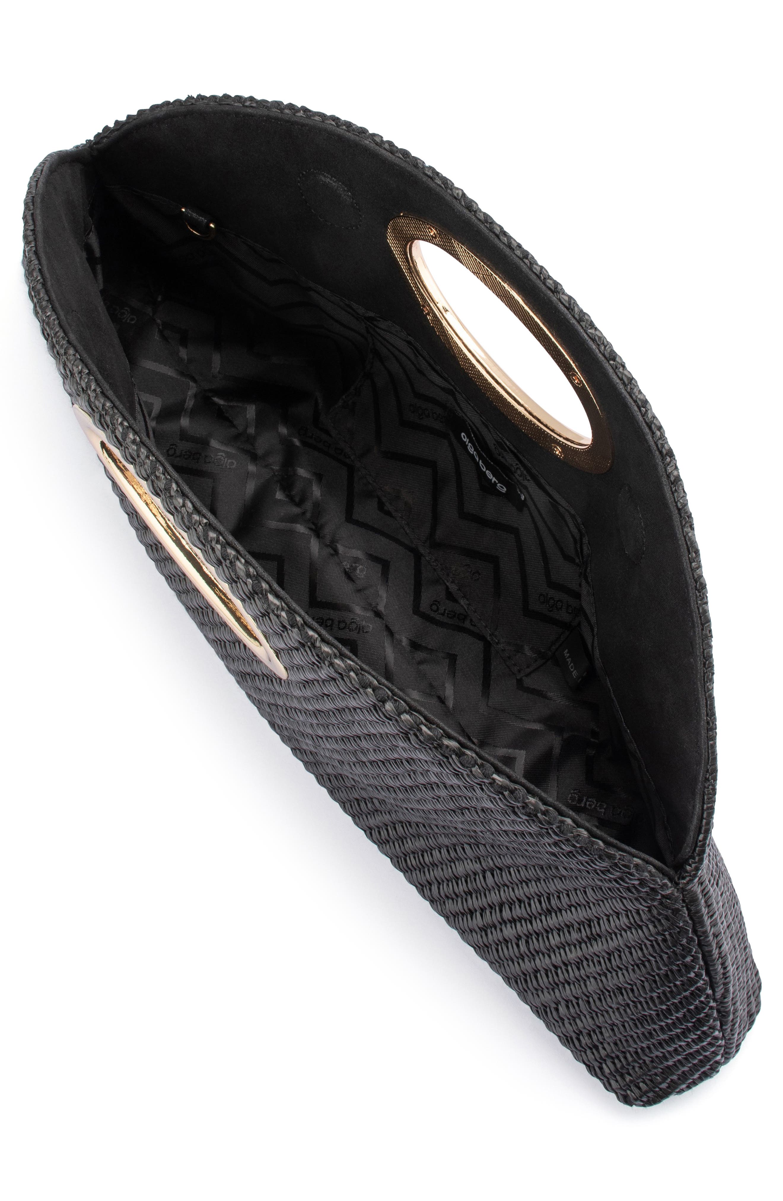 Olga Berg Geena Straw Clutch, Alternate, color, Black