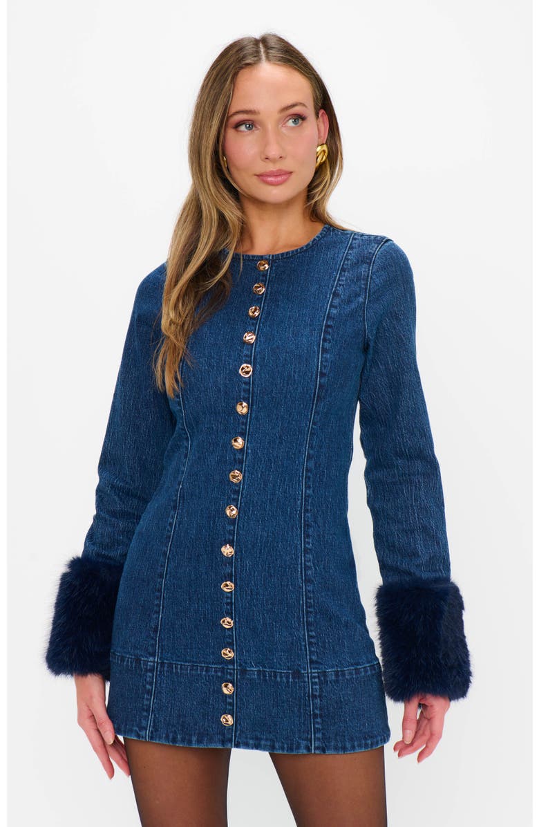 Show Me Your Mumu Rockefeller Mini Dress, Alternate, color, Subzero Indigo With Faux Fur