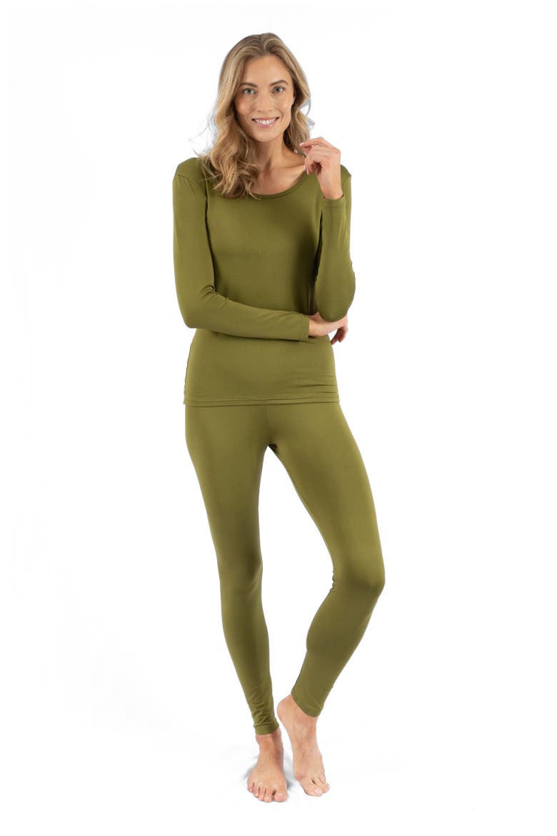 Women's Two-Piece Thermal Long Sleeve Solid Pajamas, Main, color, Olive
