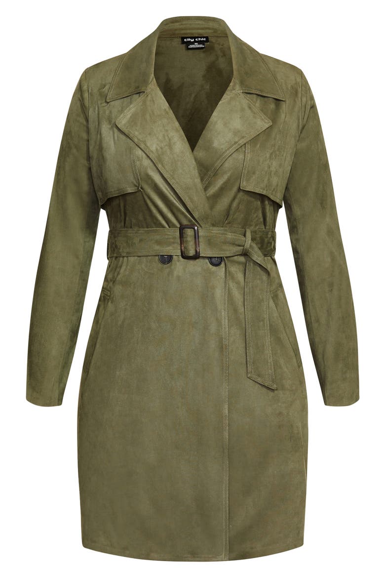 Faux Suede Trench Coat, Alternate, color, PISTACHIO