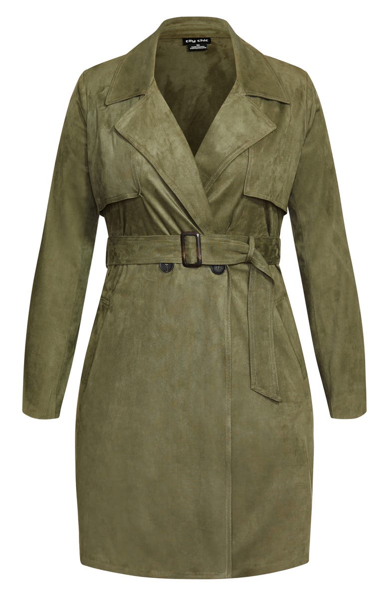 City Chic Faux Suede Trench Coat, Alternate, color, Pistachio