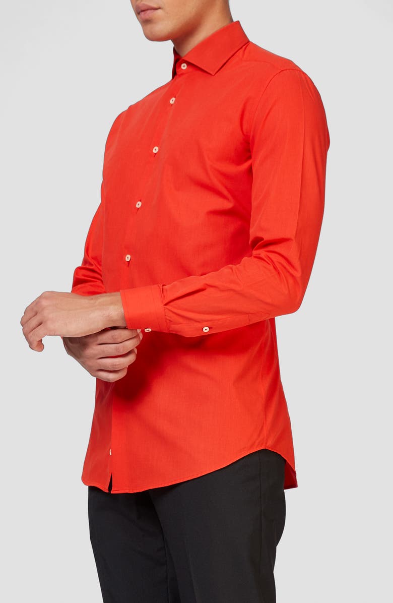 OppoSuits Red Devil Modern Tailored Fit Wrinkle Resistant Button-Up Shirt, Alternate, color, Red