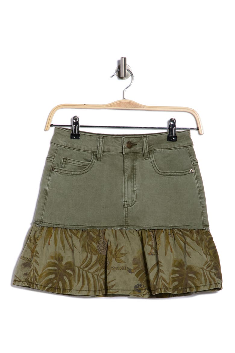 Contrast Hem Denim Miniskirt, Alternate, color, MILITARY GREEN