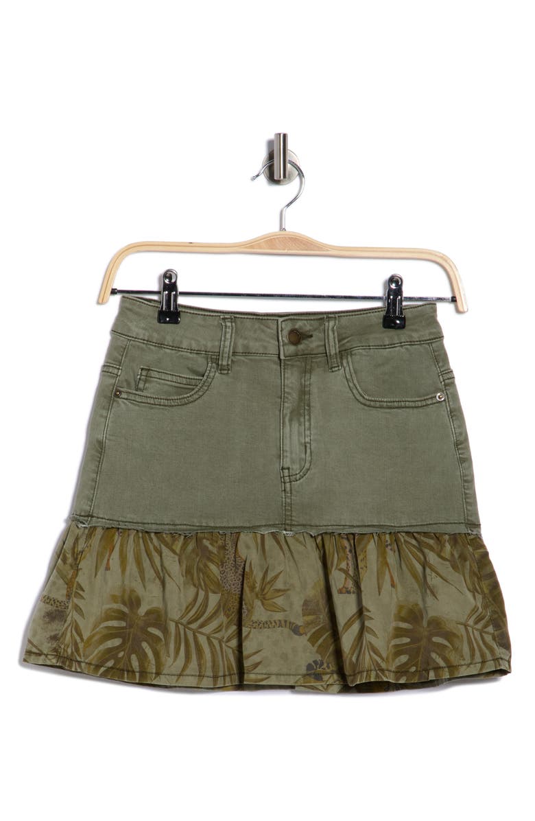 Desigual Contrast Hem Denim Miniskirt, Alternate, color, Military Green