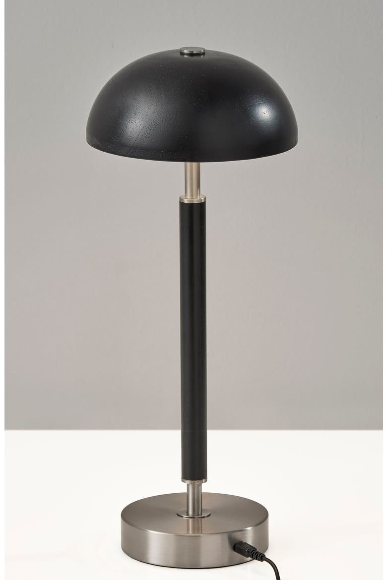 Ronny Cordless LED Table Lamp, Alternate, color, BLACK WOOD / BRUSHED STEEL