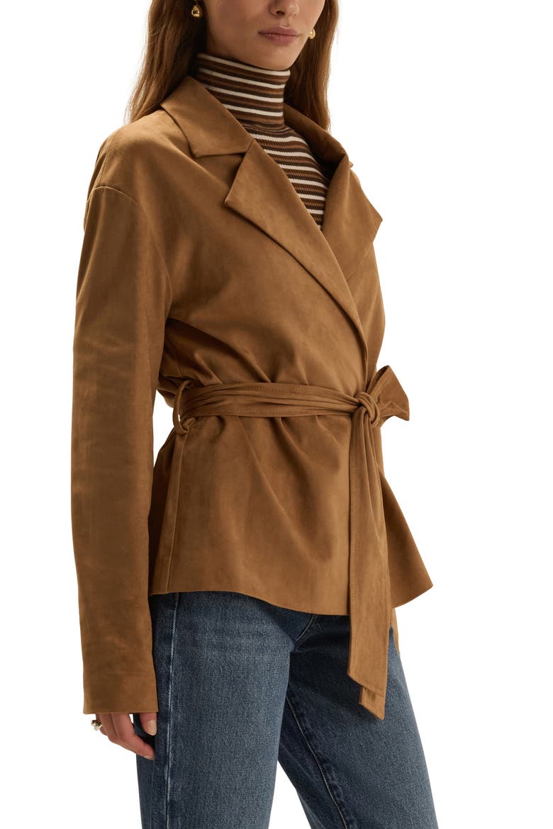 The Marina Faux Suede Wrap Jacket, Alternate, color, CAMEL