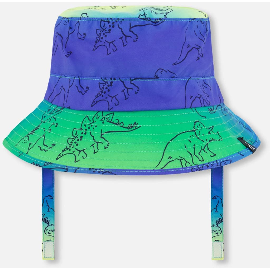 Deux Par Deux Little Boy's Printed Beach Hat Vibrant Blue And Green Dino In Vibrant Blue And Green Dino