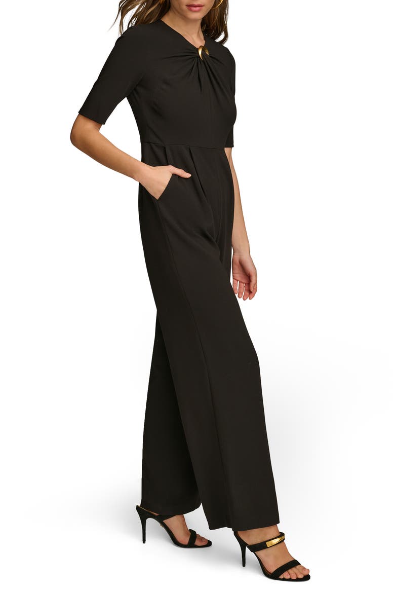 Twist Front Straight Leg Jumpsuit, Alternate, color, BLACK