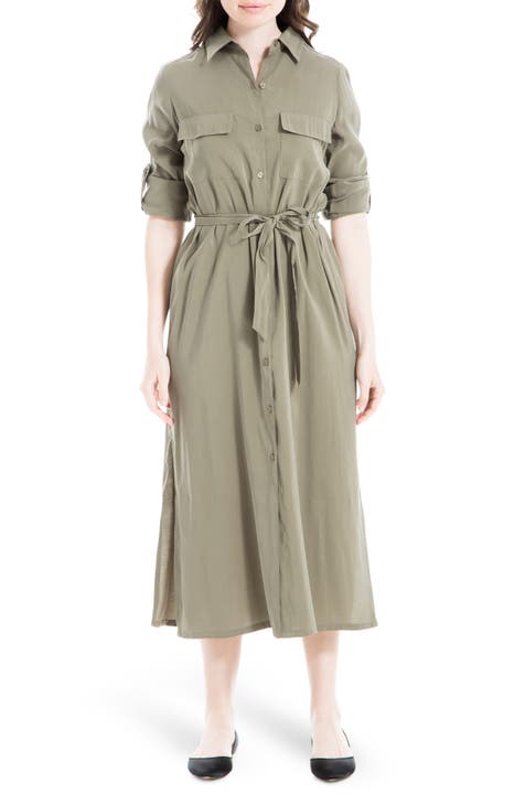 Roll Sleeve Utility Maxi Shirtdress