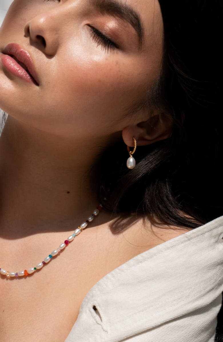 Dower & Hall Timeless Oval Pearl Charm Hoops, Alternate, color, Yellow Gold Vermeil