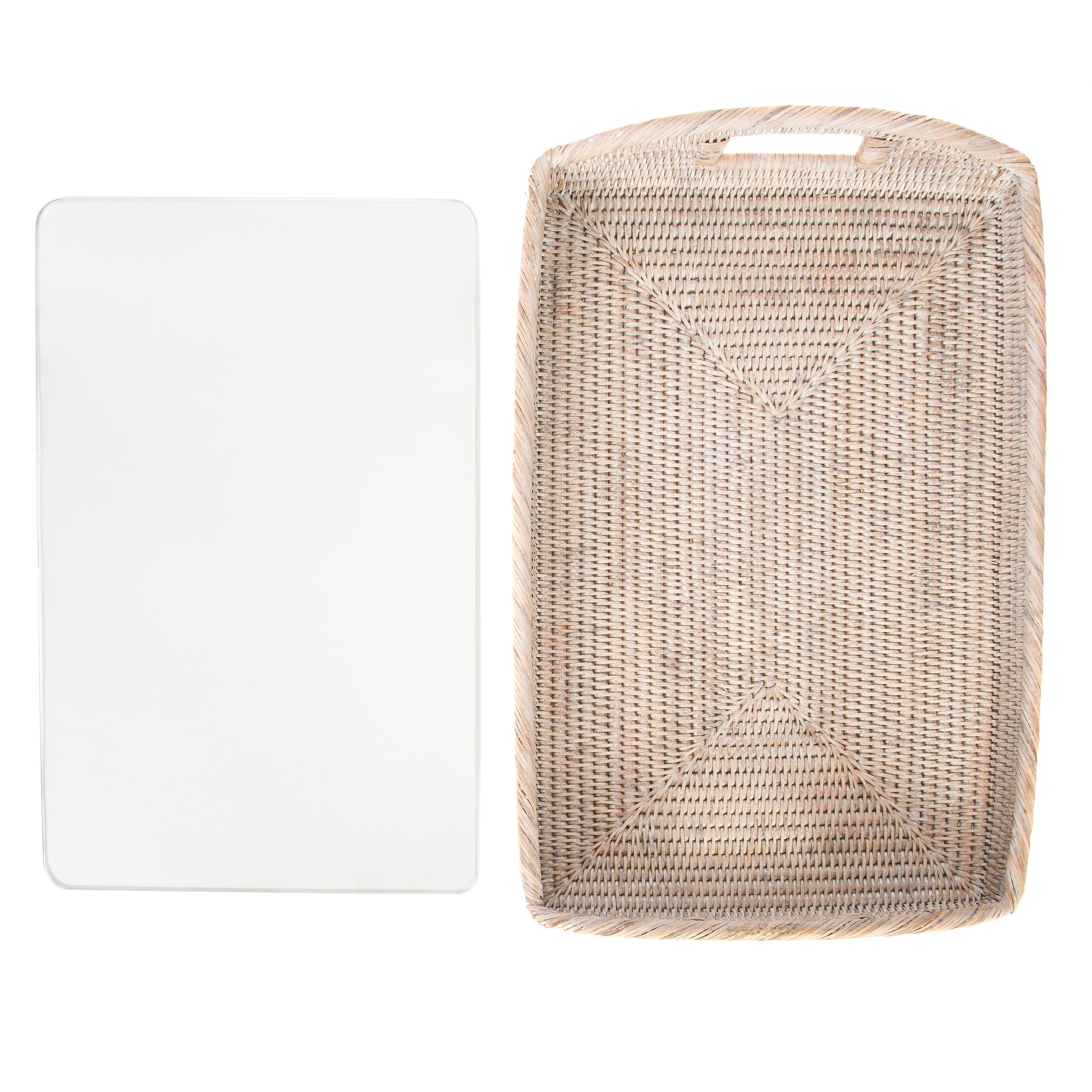 Artifacts Trading Company™ Rectangular Rattan Tray with Glass Insert ...