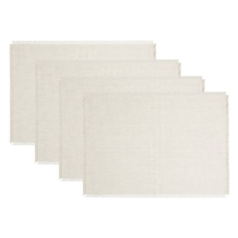 Linen Placemats Set of 4, 14 x 19 Inch for Dining Table, Holiday and Everyday Table Decor - Fringe
