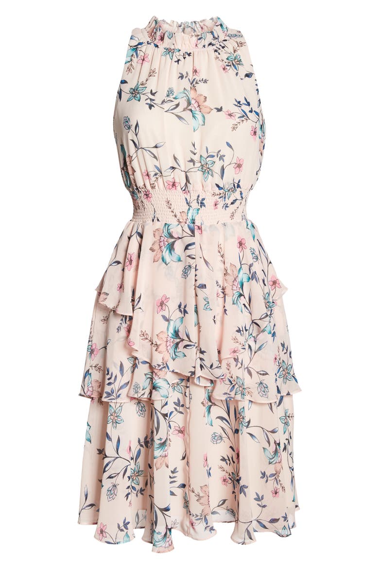 Floral Ruffle A-Line Dress, Alternate, color, BLUSH