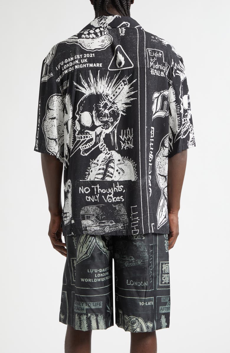 LU'U DAN Punk Flyer Print Camp Shirt, Alternate, color, Punk Flyer