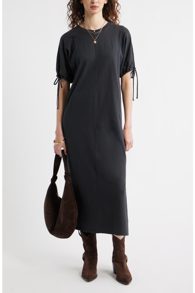 Drawstring Sleeve Knit Dress, Alternate, color, BLACK JET