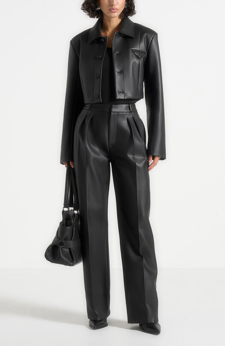 Manière De Voir Julie Leather Twin Pleat Trousers, Alternate, color, Black