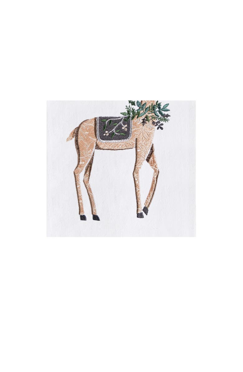 C&F Home Reindeer Christmas Wreath 100% Cotton Embroidered Flour Sack Dishtowel, Alternate, color, White