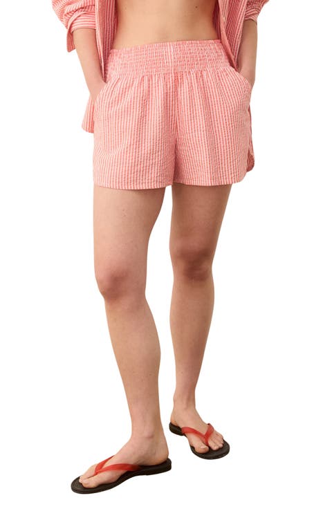 Cali Smocked Stripe Cotton Blend Seersucker Shorts