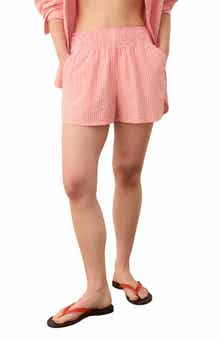Cali Smocked Stripe Cotton Blend Seersucker Shorts