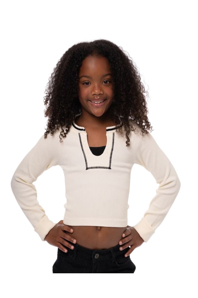 Ribbed seamless top with contrast stitching - Big Kid, Alternate, color, Winter White-Black
