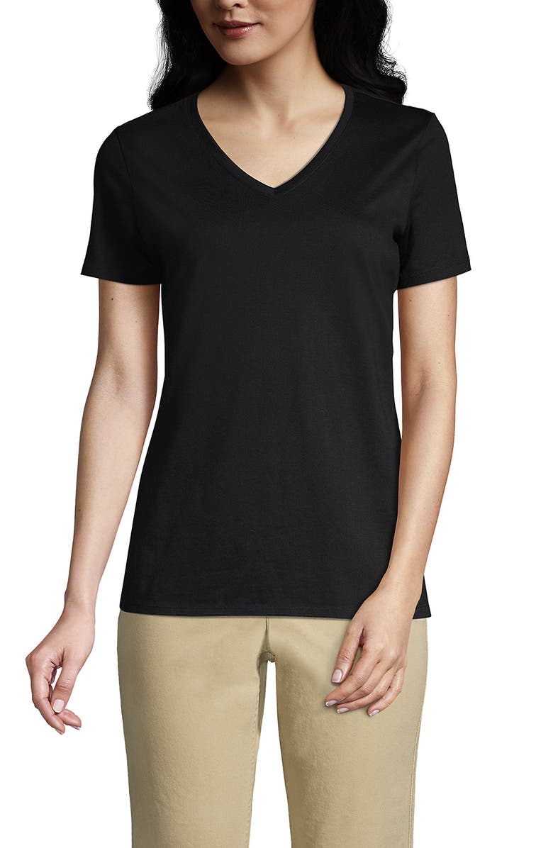 Lands' End Supima Cotton V-Neck T-Shirt, Main, color, Black
