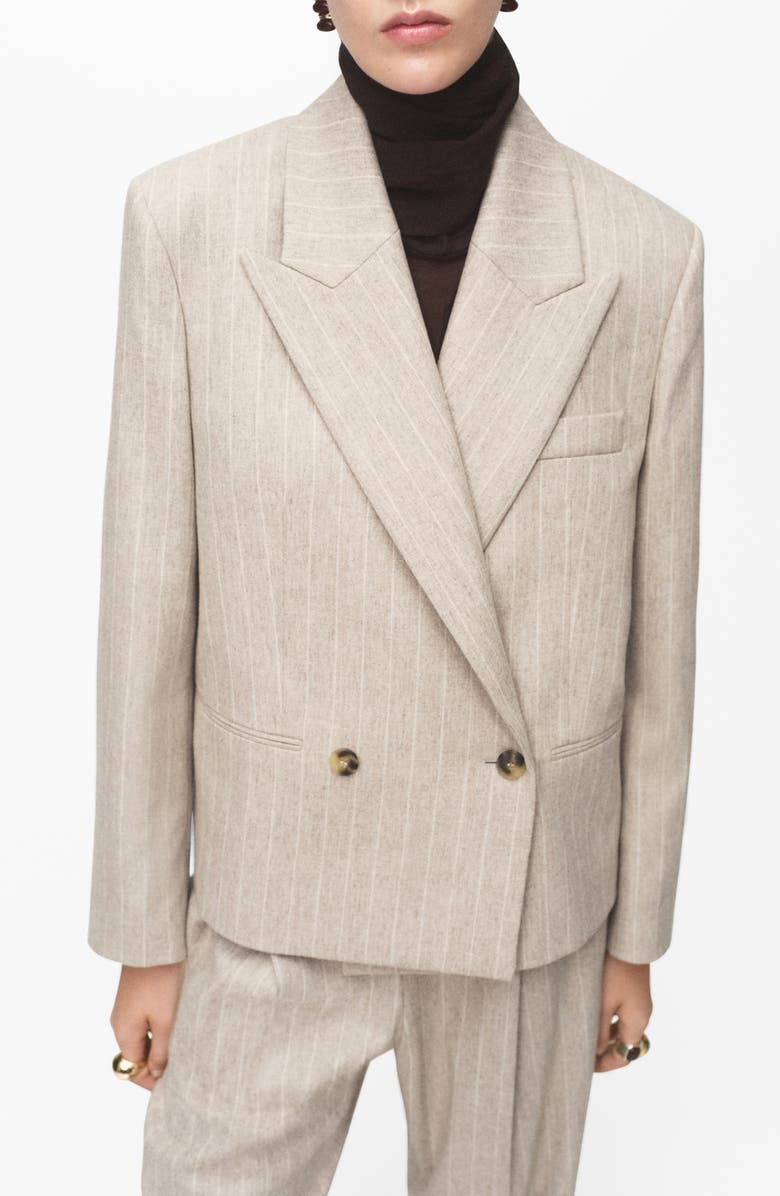 MANGO Pinstripe Wool Blend Blazer, Main, color, Grey