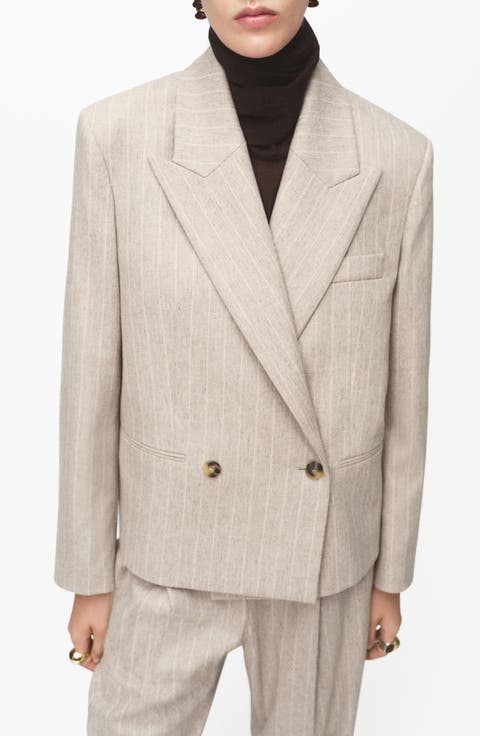 Pinstripe Wool Blend Blazer