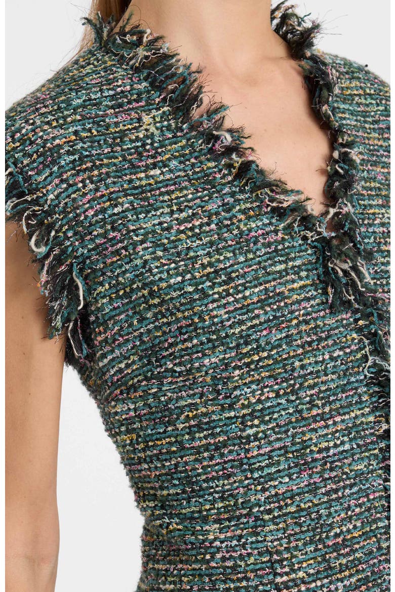 Tuscany Cap Sleeve Dress in Luxury Tweed, Alternate, color, Evergreen