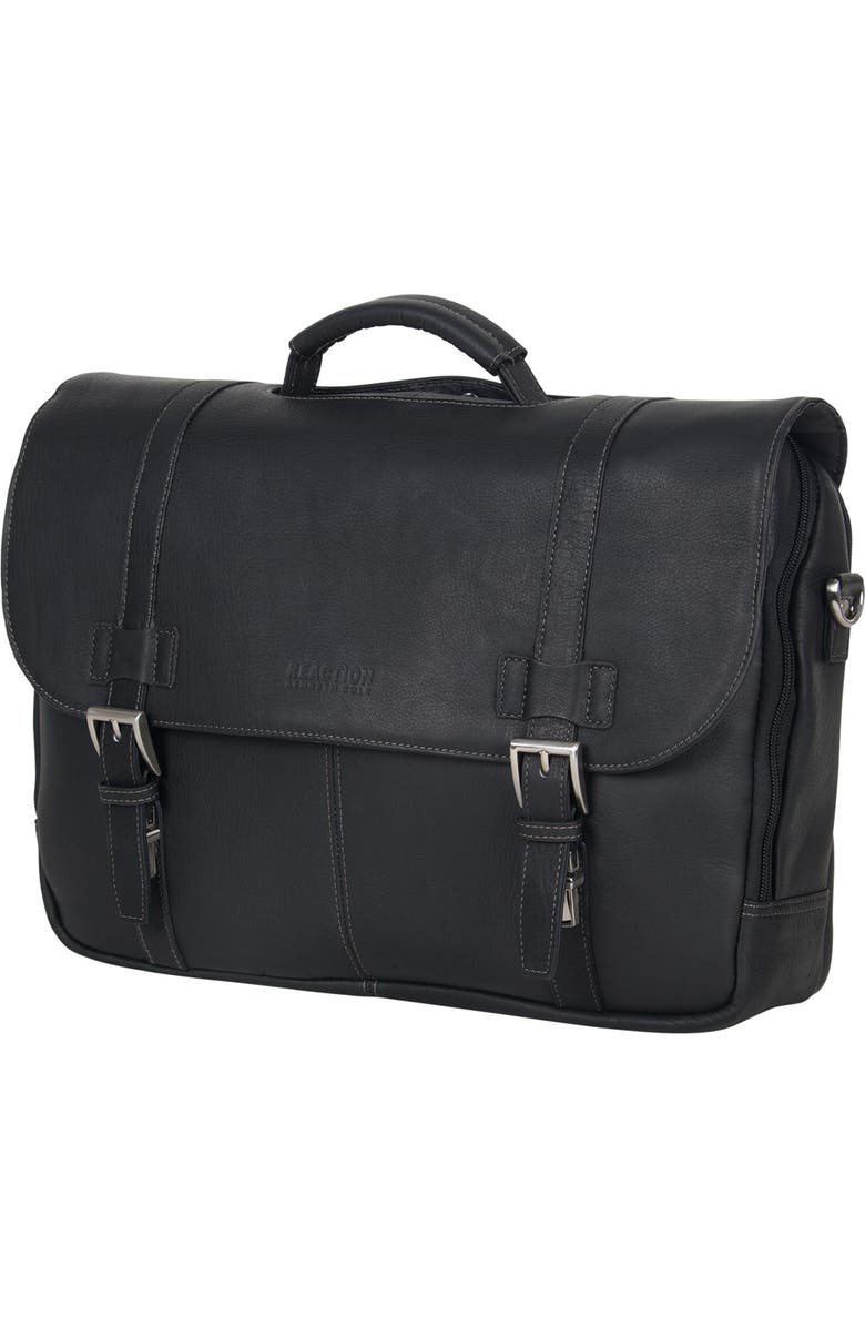 Kenneth Cole Reaction Double Gusset Flapover Colombian Leather Laptop Bag, Alternate, color,