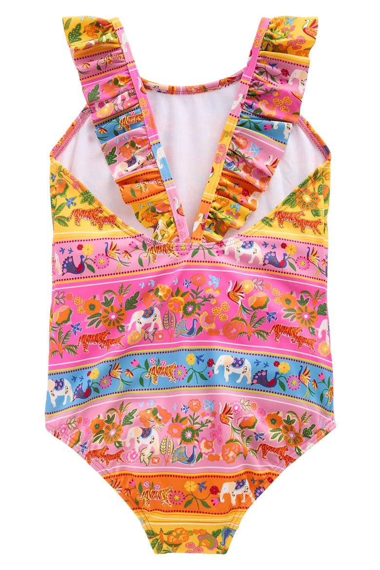 Kids' Frill Strap One-Piece Swimsuit, Alternate, color, MULTI TROPICAL ANIMALS STRIPE