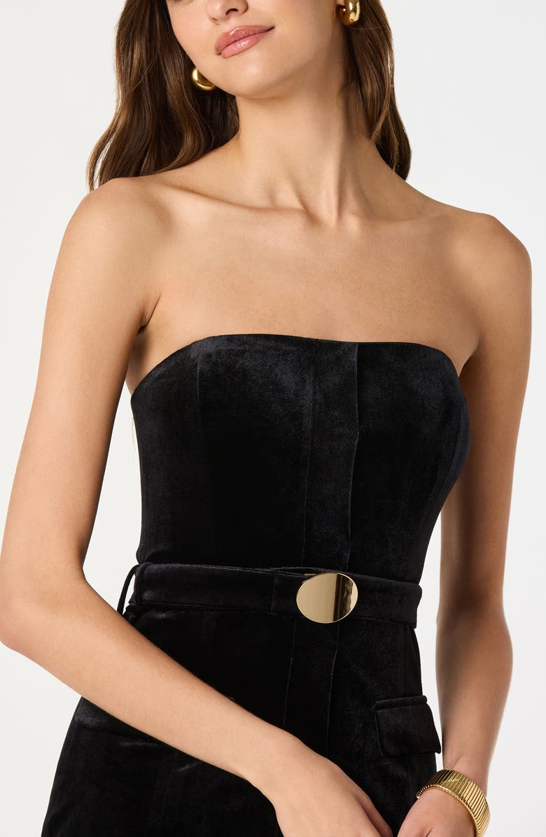 ASTR the Label Strapless Belted Semisheer Velvet Midi Dress, Alternate, color, Black