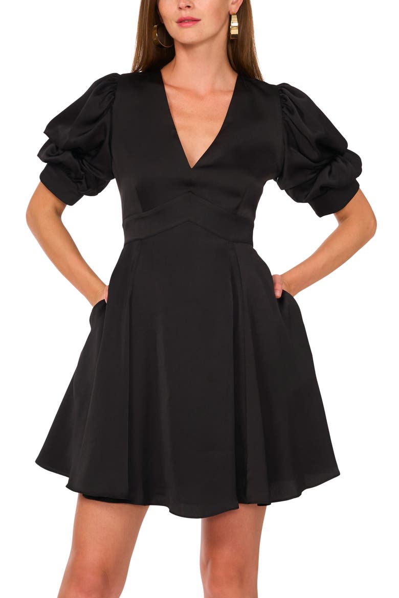 Bubble Sleeve Fit & Flare Minidress, Alternate, color, RICH BLACK