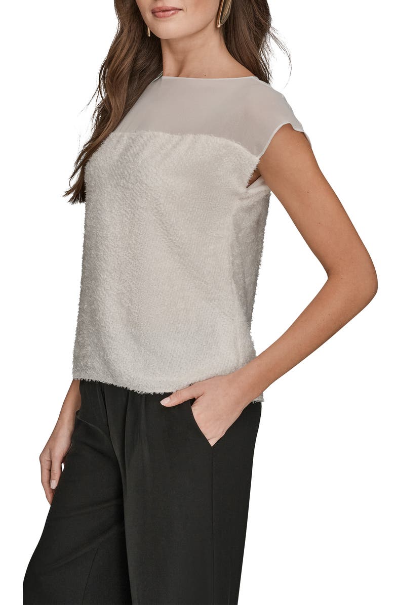 Donna Karan New York Chiffon & Bouclé Top, Alternate, color, Cream