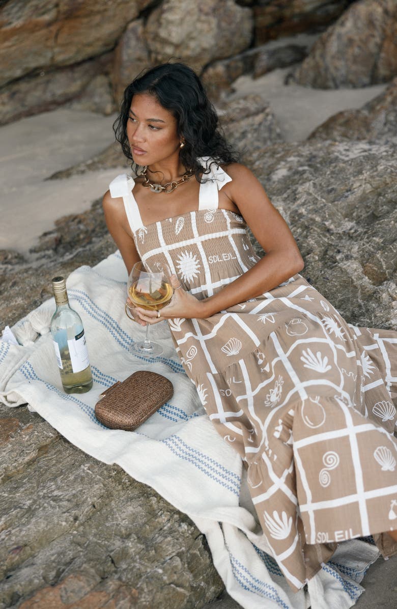 Petal & Pup Sarelle Smocked Tie Strap Midi Sundress, Alternate, color, 