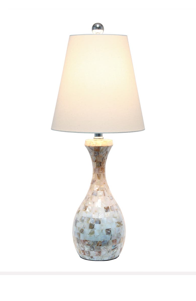 LALIA HOME Malibu Curved Mosaic Seashell Table Lamp with Chrome Accents, Main, color, 