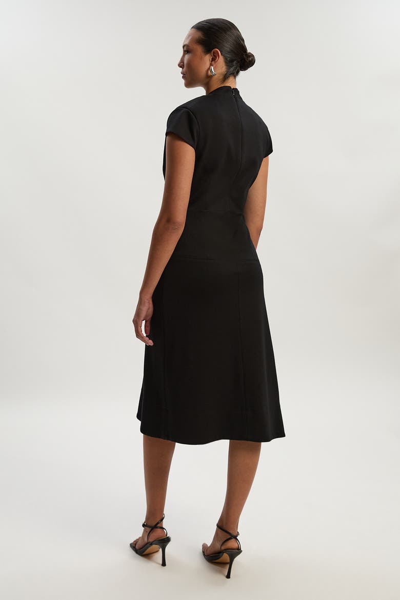 Asymmetric Front Tailored Midi Dress, Alternate, color, Black