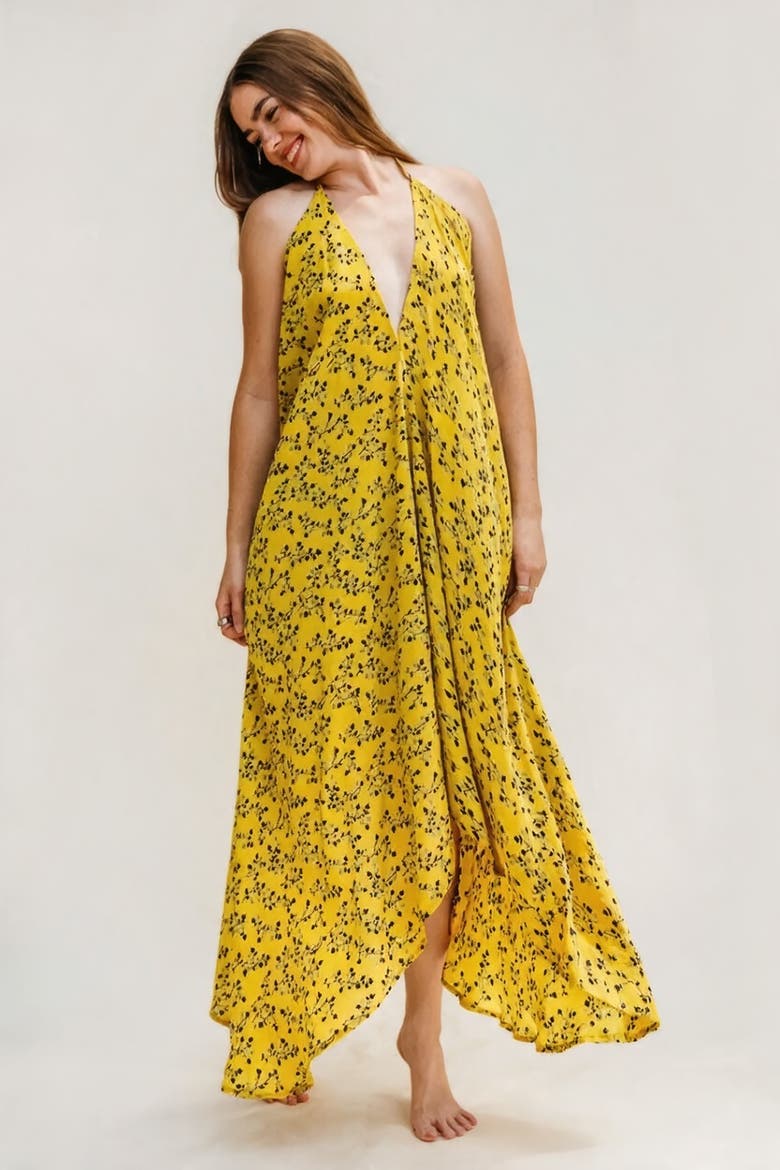 Classic Silk Dress Monday, Main, color, Yellow