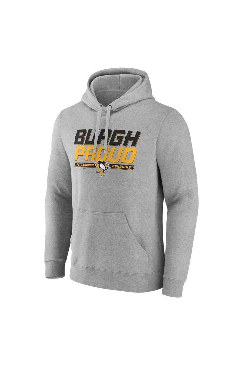 Men's Fanatics Branded Heathered Gray Pittsburgh Penguins Hometown Burgh Proud Fitted Pullover Hoodie, Alternate, color, Heather Gray