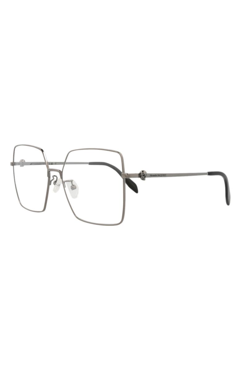 McQueen 57mm Square Optical Glasses, Alternate, color, Ruthenium Transparent
