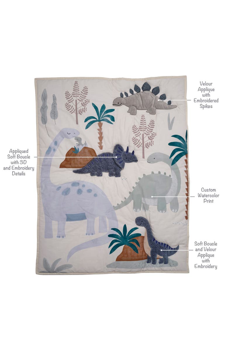 Lambs & Ivy Dino-Might 3-Piece Baby Crib Bedding Set, Alternate, color, Blue