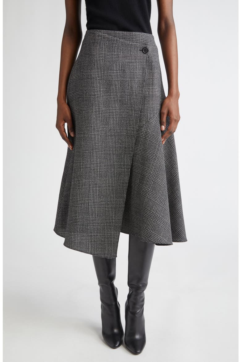 Draped Wool Wrap Skirt, Main, color, BLACK/ WHITE