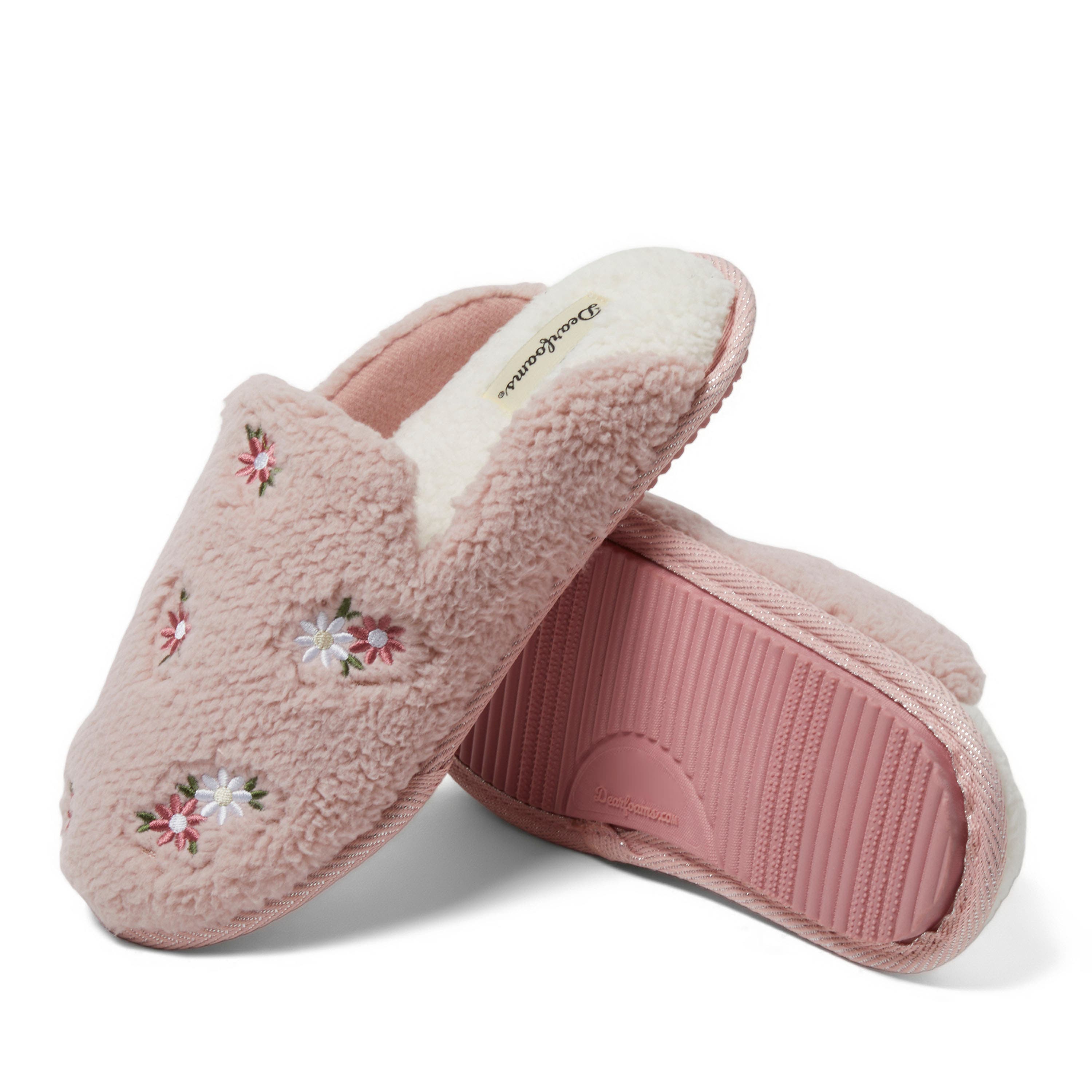 DEARFOAMS Teddy Tab Scuff Slipper, Alternate, color, Pink Daisy